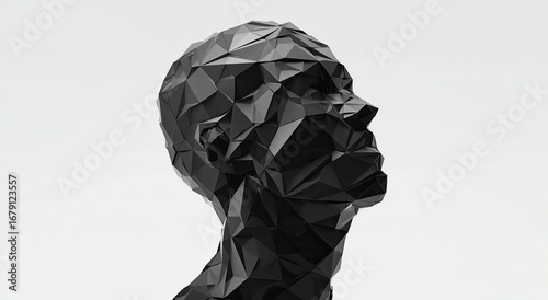 3D rendered black polygonal head