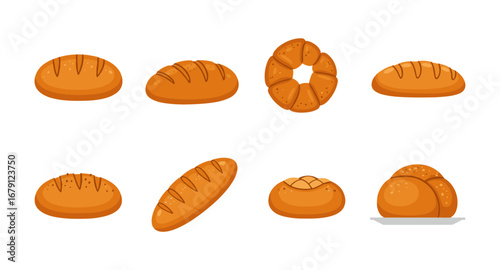 Collection of various bread types on white background