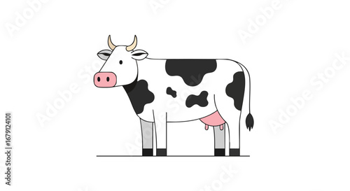 Stylized Dairy Cow Illustration: A Charming Depiction of Farm Life and Animal Husbandry in Clean Lines