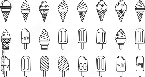 A delightful array of ice cream and popsicle drawings isolated on a white background, perfect for summer treats