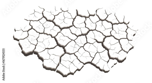 Stylized cracked earth illustration with rough edges and deep fissures, evoking drought and environmental concerns for use in designs or presentations