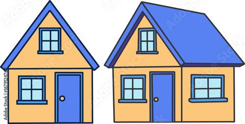 Front and Side View House Vector Cartoon Style. Perfect for real estate, architecture design, construction projects, property icons, and home-related graphics