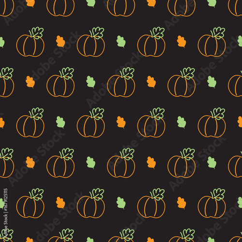Autumn Ripe Pumpkin Line Art Harvest Pattern. Ideal for seasonal, fabric, autumn-themed, Thanksgiving, and festive design. A warm, rustic design capturing the spirit of harvest season.