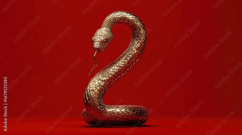 Obraz premium Vibrant Gold Snake Statue Amidst Chinese New Year Decoration Backdrop, Ideal for Festive Marketing Campaigns or Artistic Projects Evokes a Sense of Tradition and Celebration.