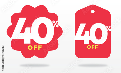 40% off, poster, tag, label, offer, store, product, price, value, sign, sticker, market, promo, advertising, sales, shop. Set, icon, shape, vector