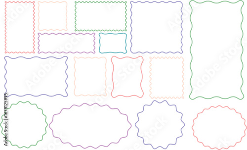 wavy rectangular frames scallop set colorful. social media decoration template. oval frames collection. borders with curved edges in colorful. curvy squiggly doodle lines
