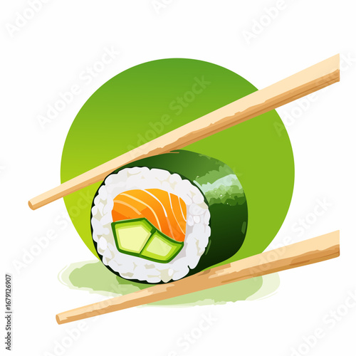 Sushi-Rolle mit Stäbchen