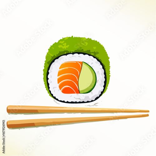 Sushi-Rolle mit Stäbchen