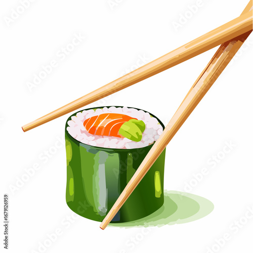 Sushi-Rolle mit Stäbchen