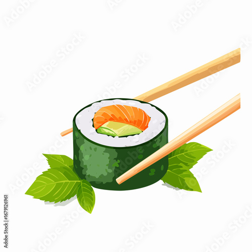 Sushi-Rolle mit Stäbchen