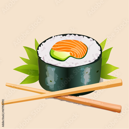 Sushi-Rolle mit Stäbchen
