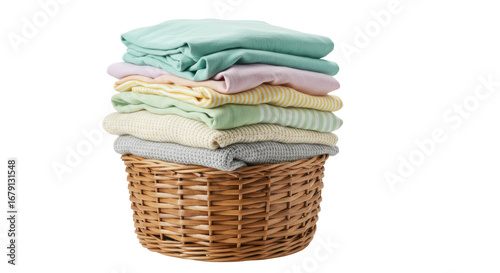Tableau sur toile Isolated Laundry Basket with Folded Clothes