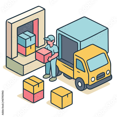 Modern logistics and transportation a delivery and distribution service with a modern truck and boxes