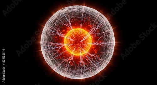 Vibrant glowing plasma ball with electrical discharge tendrils emanating outward
