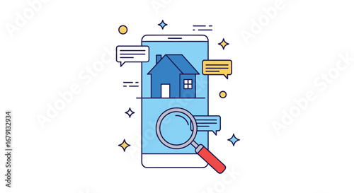 Digital real estate search app featuring interactive property listings and communication tools for buyers and sellers