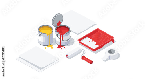 Painting supplies tools for interior home decoration and renovation projects