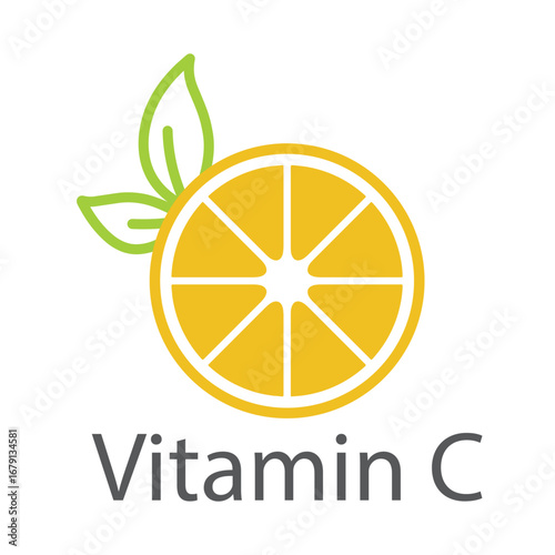 Vitamin C orange and structure. Pill vitamins complex - icon, vector.