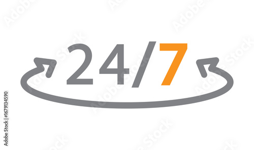 24, 7 logo. 24 hours, seven days concept, vector, icon.