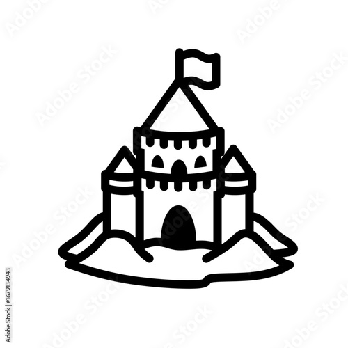 sand castle beach line icon