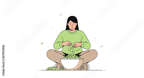 Woman Prepares Fresh Vegetables in a Bowl for Food Preparation and Consumption