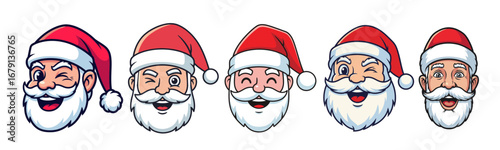 Set of santa faces with hat mustache and beard. Christmas Santa design element Holiday. vector ilustration