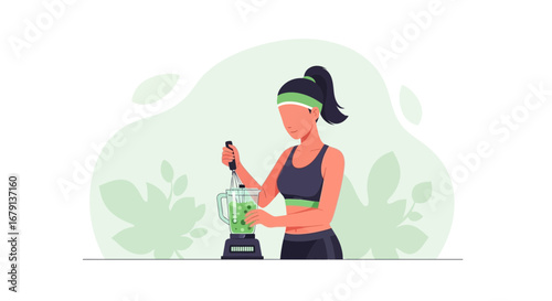 Woman Preparing Healthy Green Smoothie in a Blender Depicting Wellness And Healthy Lifestyle