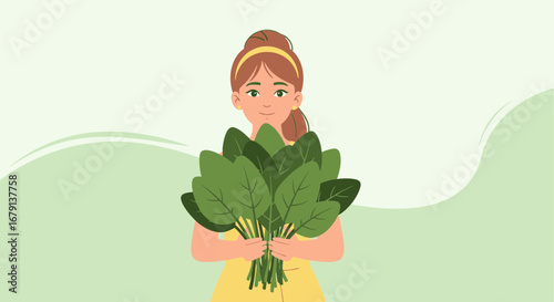 Woman Holding Fresh Spinach, Healthy Food, Natural and Organic, Green and Vibrant