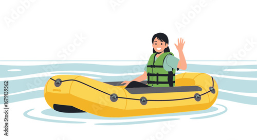 Woman Rafting and Enjoying A Day On The Water With Adventure and Safety Equipment Included