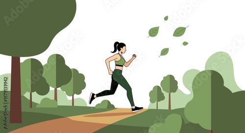 Woman jogging in the park graphic vector illustration promoting healthy lifestyle