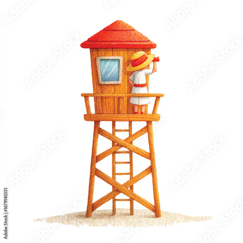 Colorful Beach Lifeguard Tower with a Child Lookout