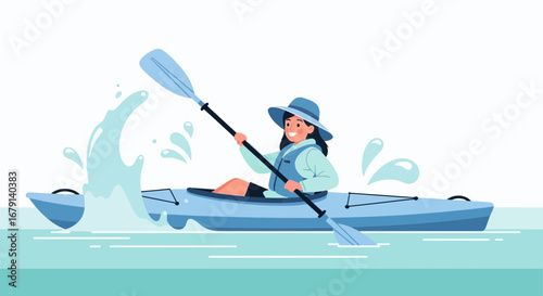 Woman Kayaking on Blue Water, Enjoying Paddling Experience on a Sunny Day