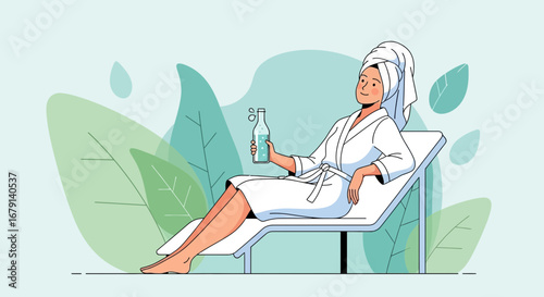 Woman Relaxing In A Spa, Enjoying The Refreshment In A Calming Environment