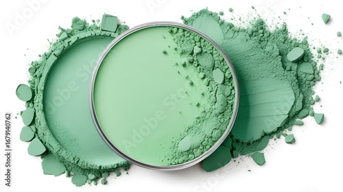 Light green eyeshadow or make up face powder isolated on white background.