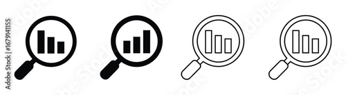 Analysis icon set, line and black glyph style for food app website.