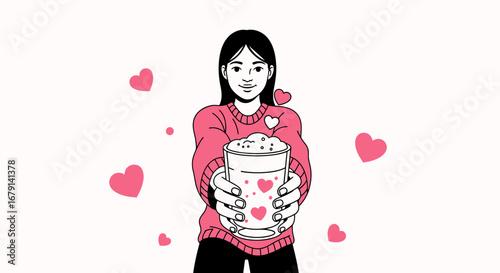 Woman Offering Coffee: A Charming Illustration of Love and Affection