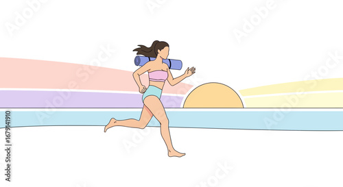 Woman Running Towards the Sunset, A Symbol Of Freedom And Athletic Lifestyle