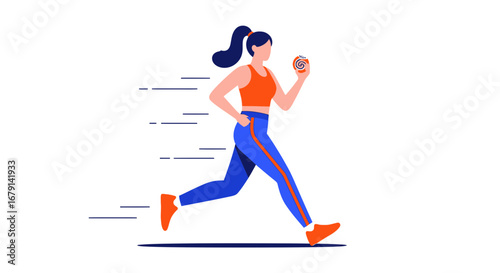 Woman Running While Holding Dessert A Funny Illustration Depicting Sport and Sweet Temptation