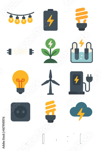 Energy Efficiency Icons Renewable & Sustainable Power Sources
