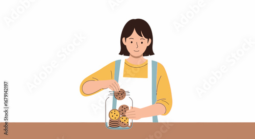 Woman Saving Cookies, Baking, Cooking And Home, For Sweet Moments And Snacking Pleasure