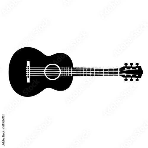 Black Silhouette Acoustic Guitar Vector Isolated on White Background