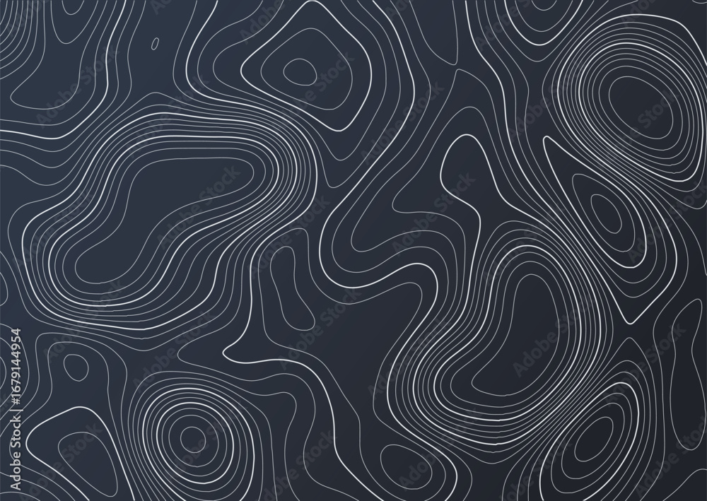 Fototapeta premium Abstract Topographic Line Pattern. Minimalistic abstract background with seamless topographic contour lines in grey on dark surface perfect for modern design projects maps or digital wallpapers.