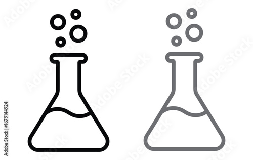 Science lab beakers and flasks experiment chemistry research equipment outline vector graphic icon