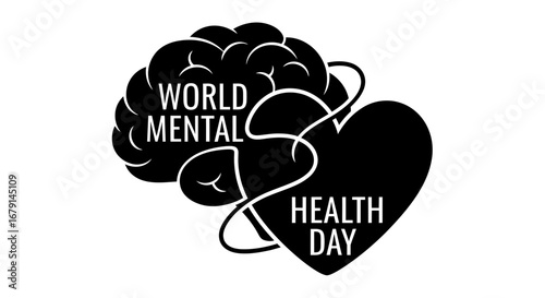 Vector art of world mental health day brain and heart symbol
