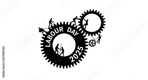 Vector art of labour day 2025 with gears and workers celebrating labor