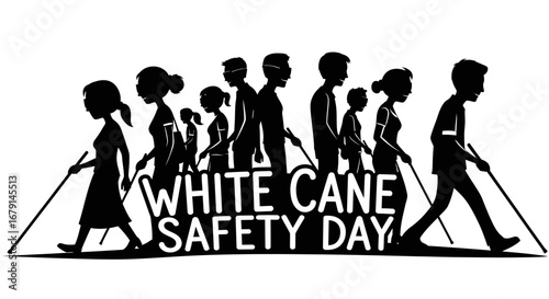Vector art of white cane safety day with people using canes