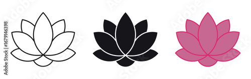  Water lily lotus icon set , relax, calm and harmony symbol. Vector illustration .