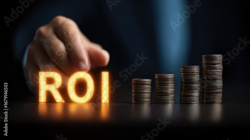 Man Investing Wisely in a Row of Coins Business Finance Concept for HighImpact Marketing and Financial Projects, Emphasizing Growth and Investment Strategies.