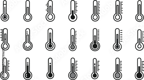 Collection of thermometer icons showing varying temperatures, useful for weather and health-related designs