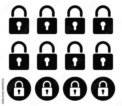 Lock icon. locked  black outline icon set for app, ui, ux and website. vector illustration on transparent background