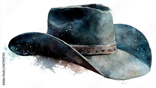 Vector illustration of cowboy hat on a white background, watercolor painting.